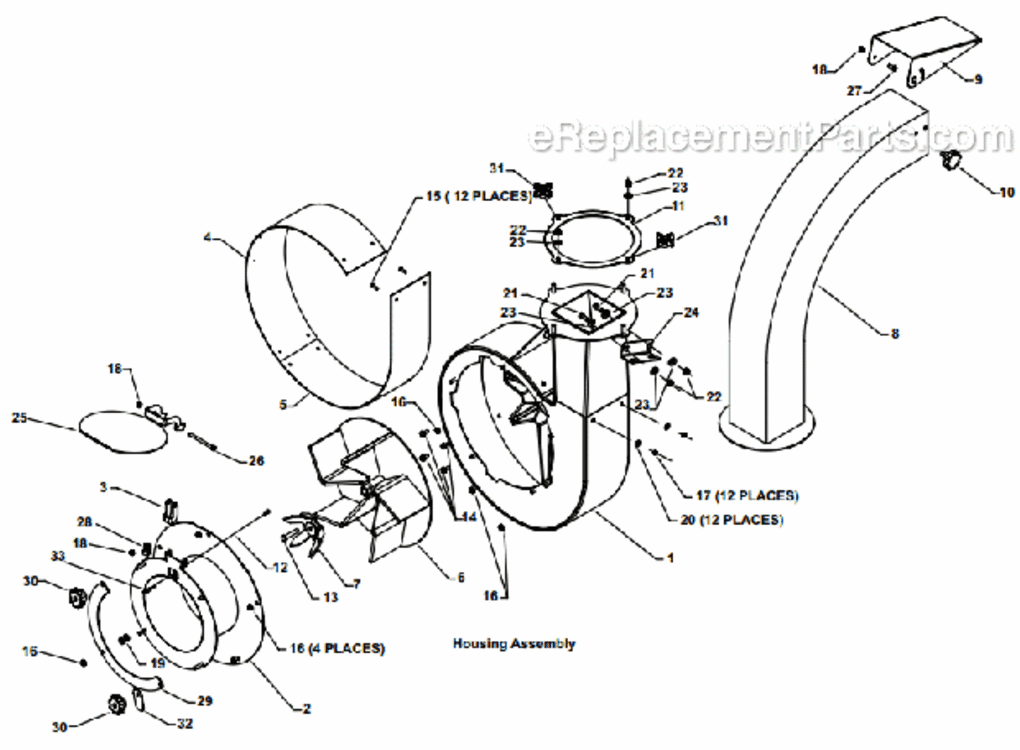 Housing_Assembly Diagram and Parts List for 8180-00-01 2010 Little Wonder Leaf Blower / Vacuum